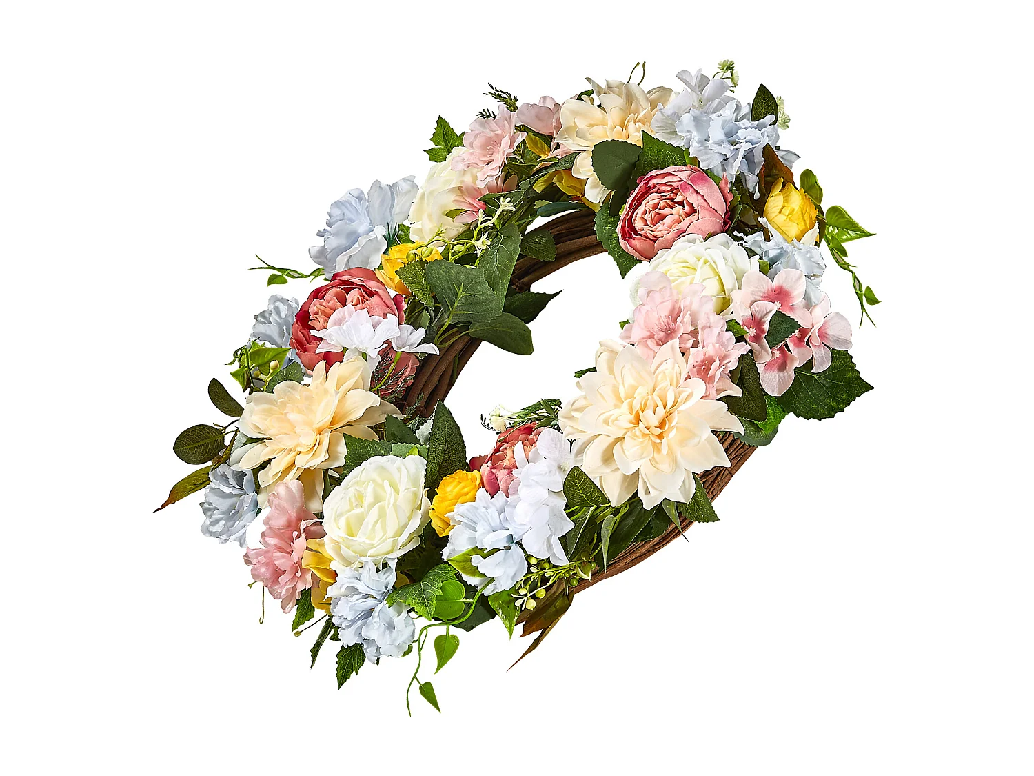 Plante Artificiel, SucceBuy Couronne Artificielle 61 cm (Pivoines Blanches, Roses, Hortensias Jaunes)