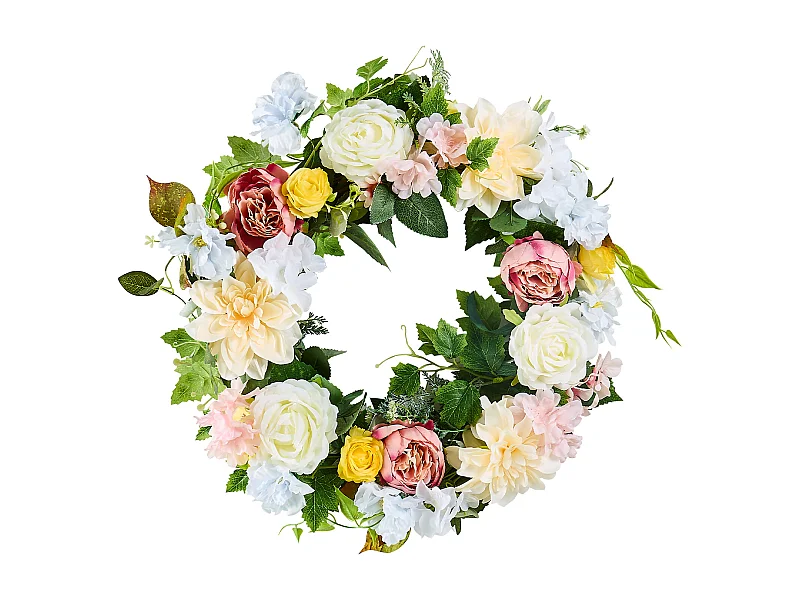 Kunstplant, SucceBuy Kunstmatige Krans 61 cm (Witte Pioenrozen, Geel-Roze Hortensia's)