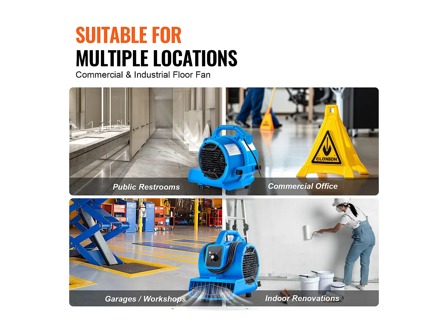 Soffiatore da Pavimento SucceBuy - 1360 giri/min, 600 CFM, 4 Angoli di Soffiaggio, 3 Velocità, Portatile per Asciugatura e Raffreddamento