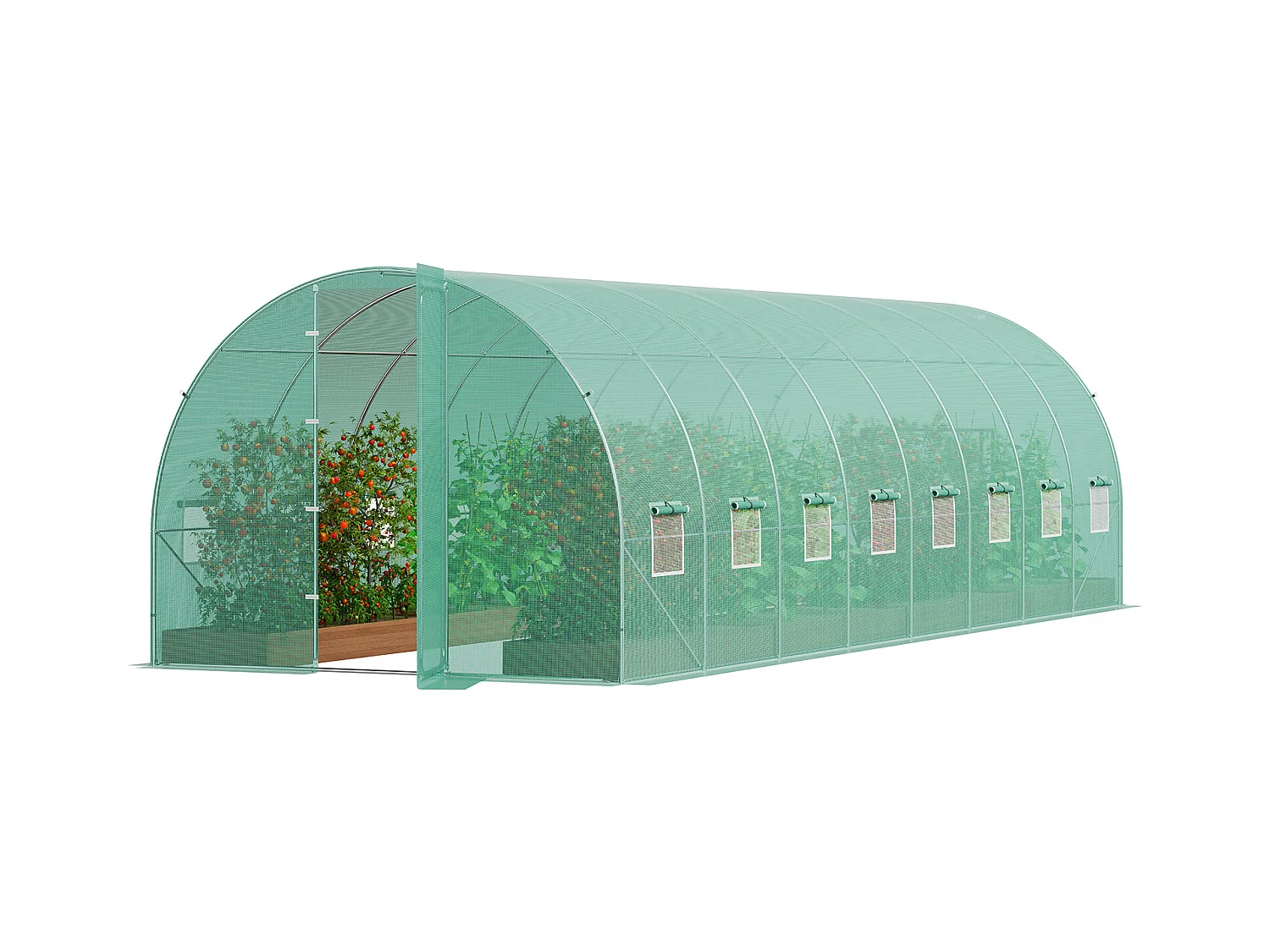 Serre Tunnel SucceBuy, Serre Tunnel de Plain-Pied, 835x290x225 cm, avec Cadre Galvanisé et Couverture en PE, Vert