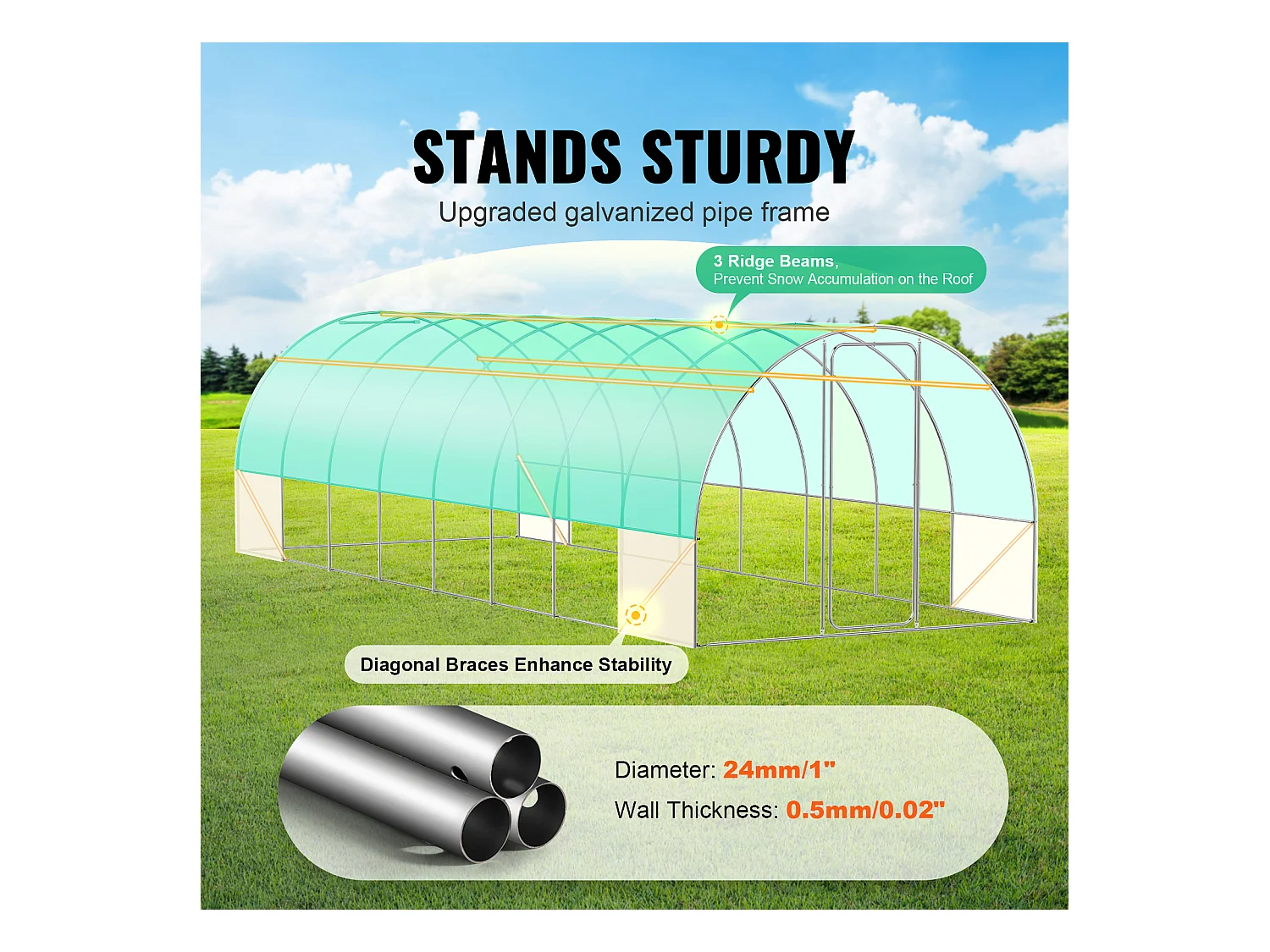 Serre Tunnel SucceBuy, Serre Tunnel de Plain-Pied, 835x290x225 cm, avec Cadre Galvanisé et Couverture en PE, Vert