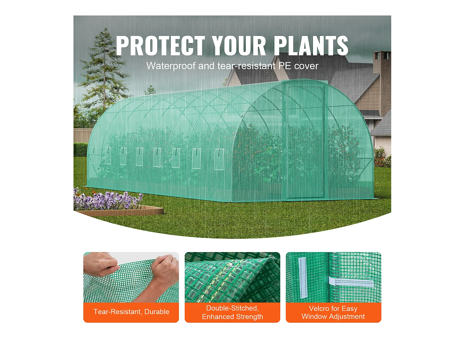 Serre Tunnel SucceBuy, Serre Tunnel de Plain-Pied, 835x290x225 cm, avec Cadre Galvanisé et Couverture en PE, Vert