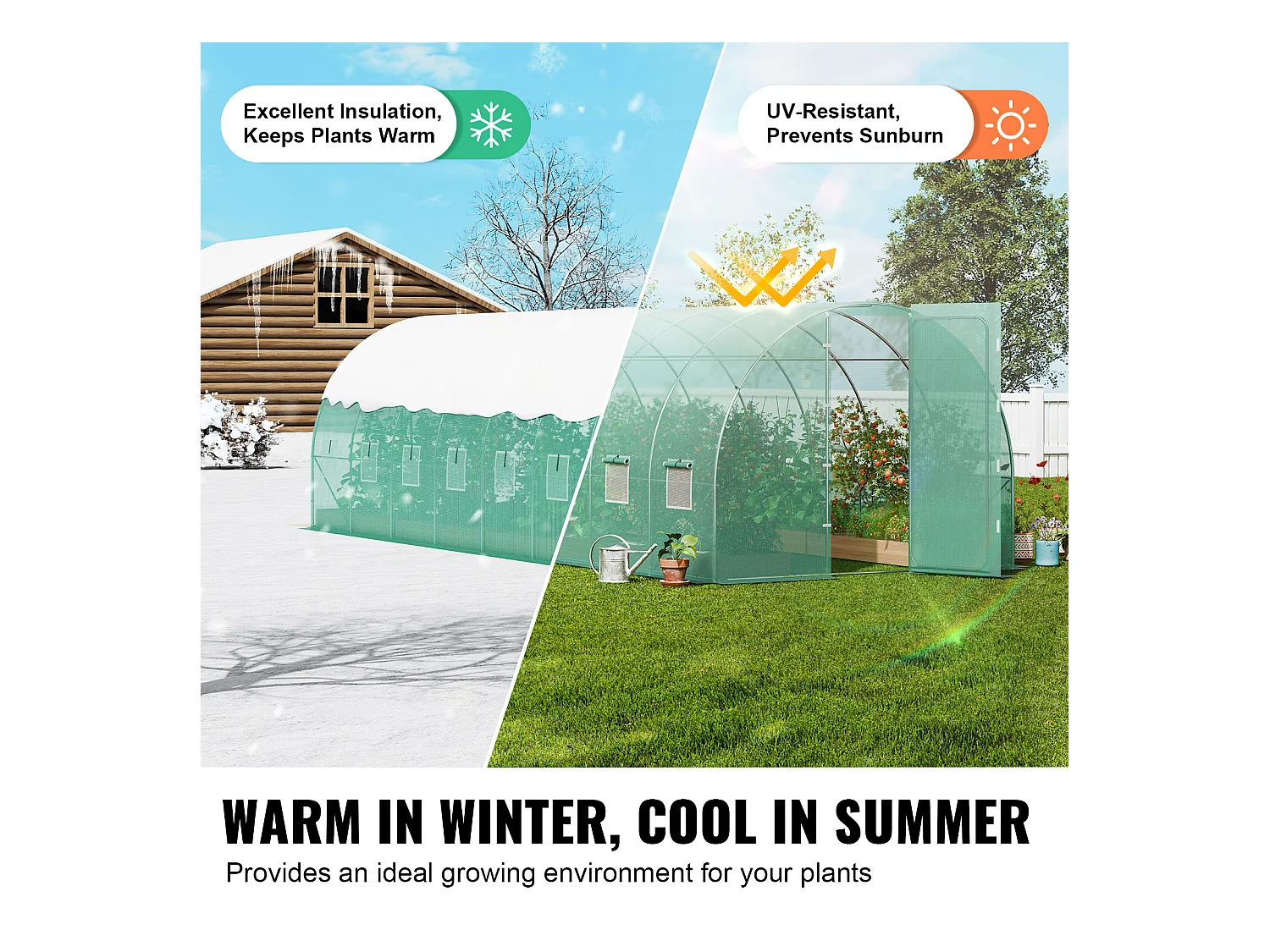 Serre Tunnel SucceBuy, Serre Tunnel de Plain-Pied, 835x290x225 cm, avec Cadre Galvanisé et Couverture en PE, Vert