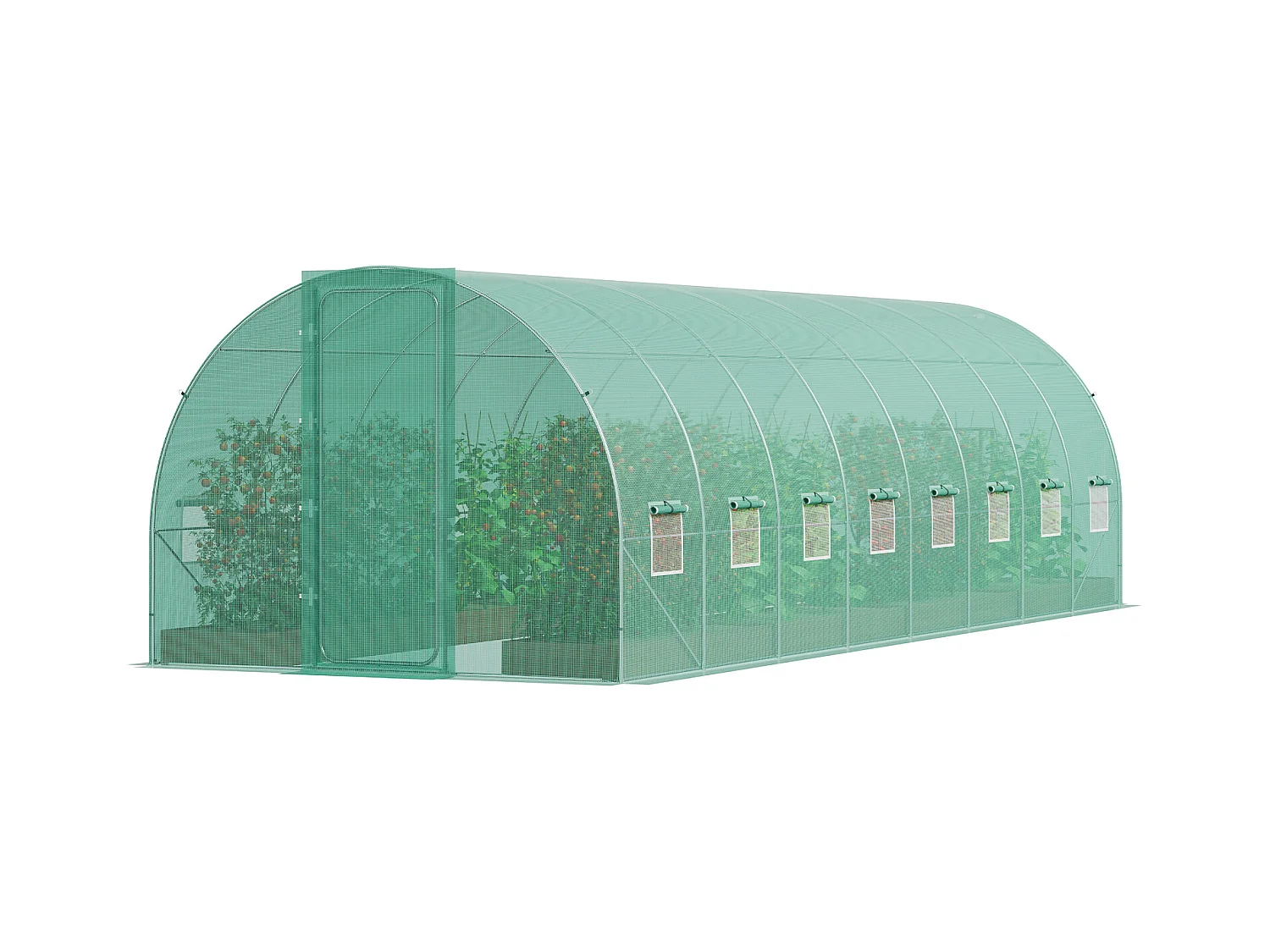 Serre Tunnel SucceBuy, Serre Tunnel de Plain-Pied, 835x290x225 cm, avec Cadre Galvanisé et Couverture en PE, Vert