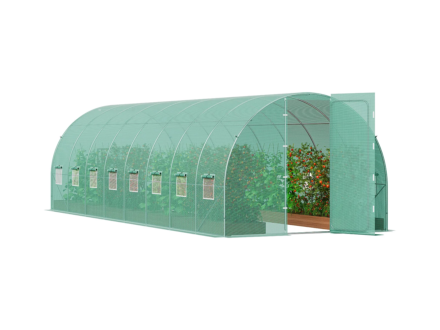 Serre Tunnel SucceBuy, Serre Tunnel de Plain-Pied, 835x290x225 cm, avec Cadre Galvanisé et Couverture en PE, Vert