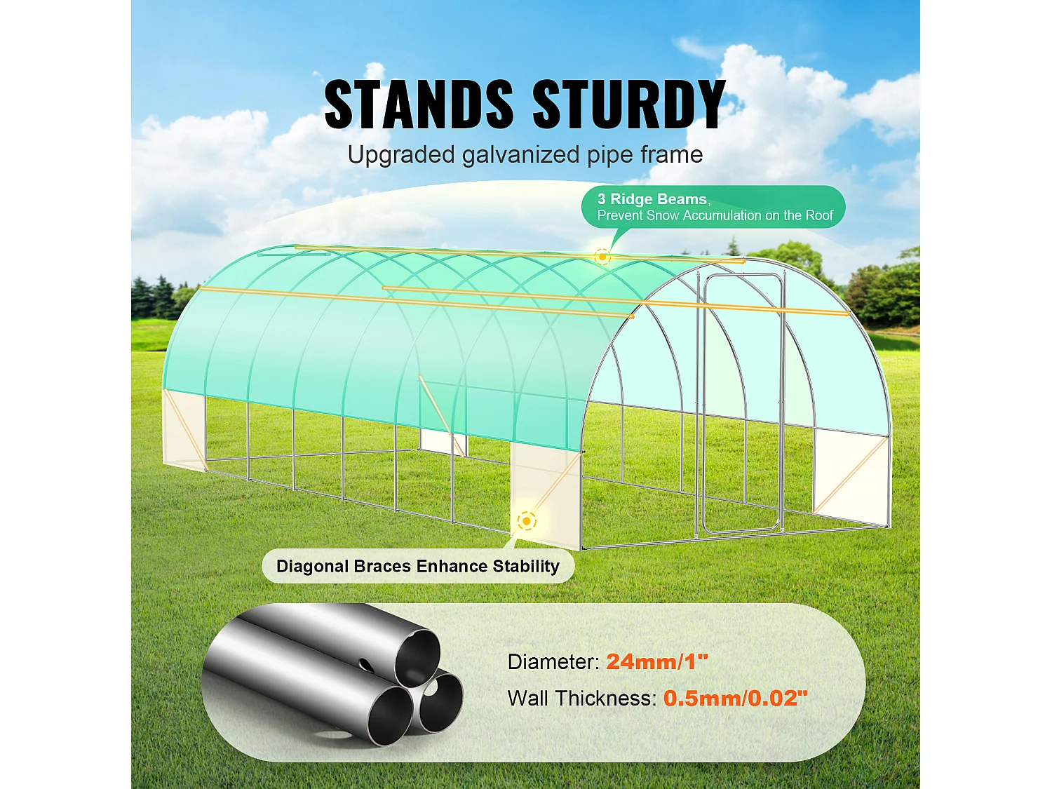 Serre Tunnel SucceBuy, Serre Tunnel de Plain-Pied, 835x290x225 cm, avec Cadre Galvanisé et Couverture en PE, Vert