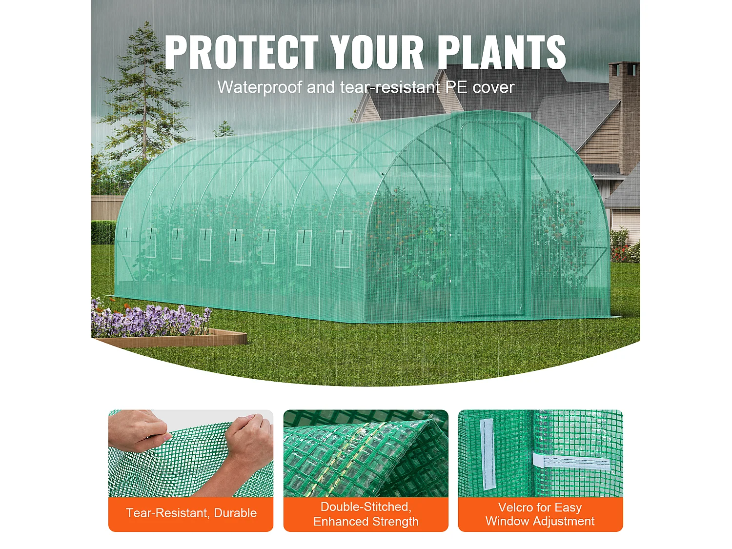 Serre Tunnel SucceBuy, Serre Tunnel de Plain-Pied, 835x290x225 cm, avec Cadre Galvanisé et Couverture en PE, Vert