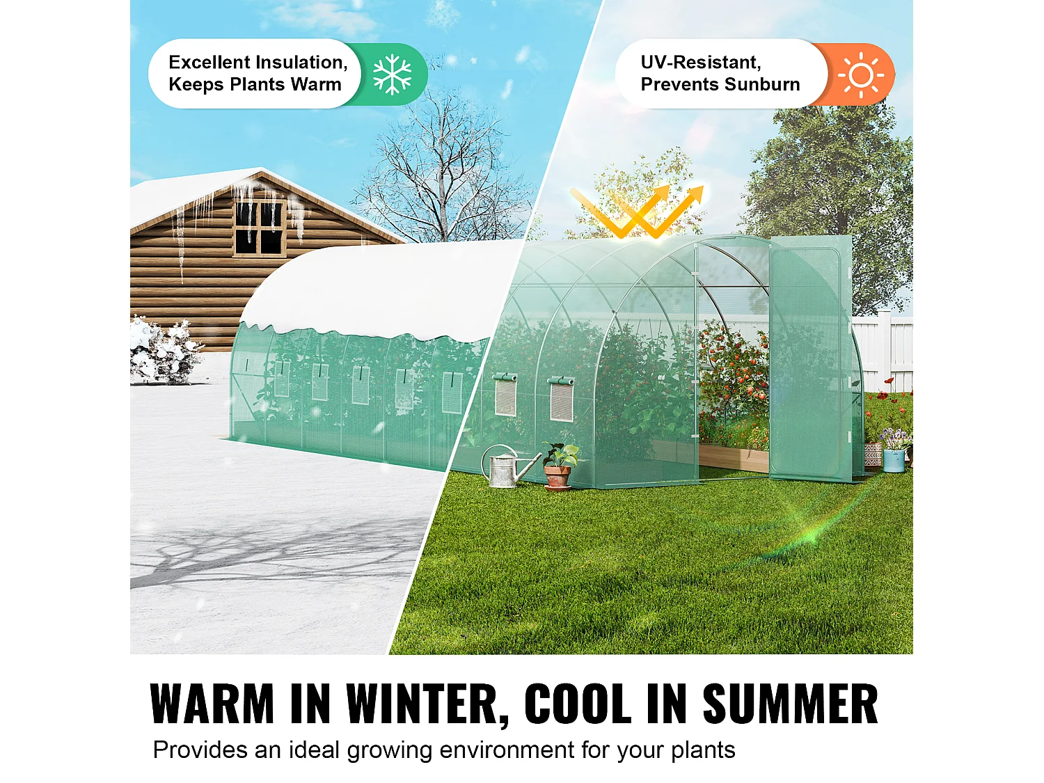 Serre Tunnel SucceBuy, Serre Tunnel de Plain-Pied, 835x290x225 cm, avec Cadre Galvanisé et Couverture en PE, Vert