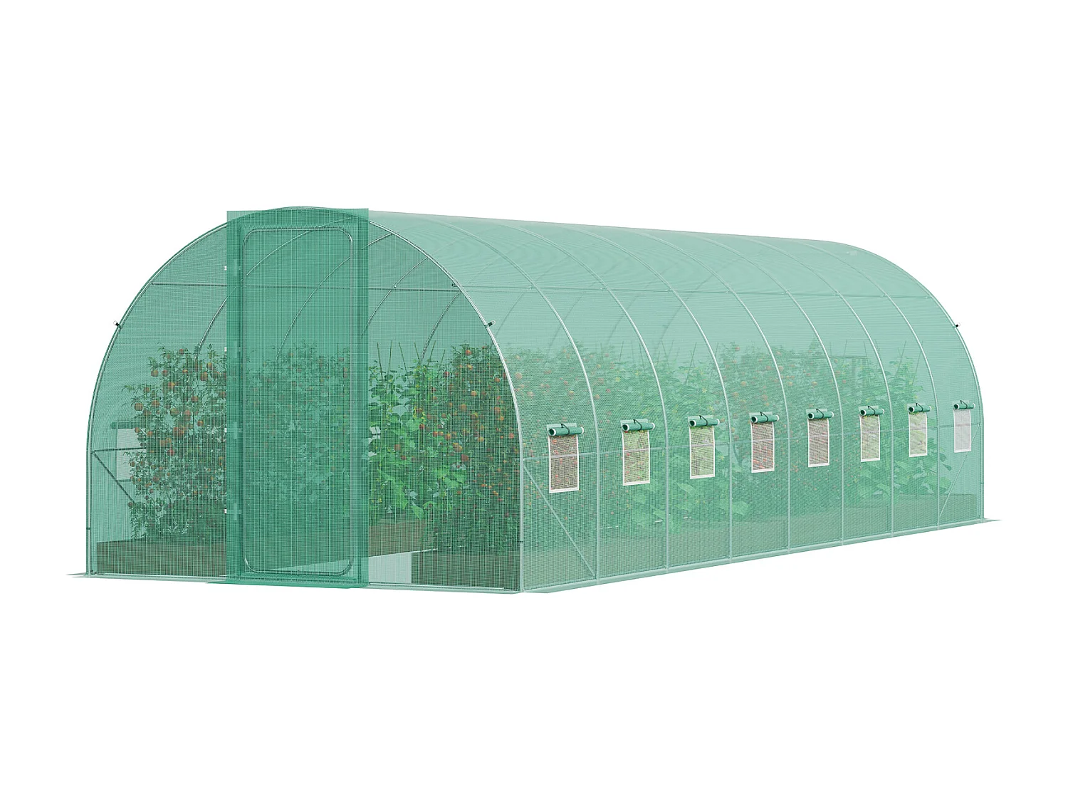 Serre Tunnel SucceBuy, Serre Tunnel de Plain-Pied, 835x290x225 cm, avec Cadre Galvanisé et Couverture en PE, Vert