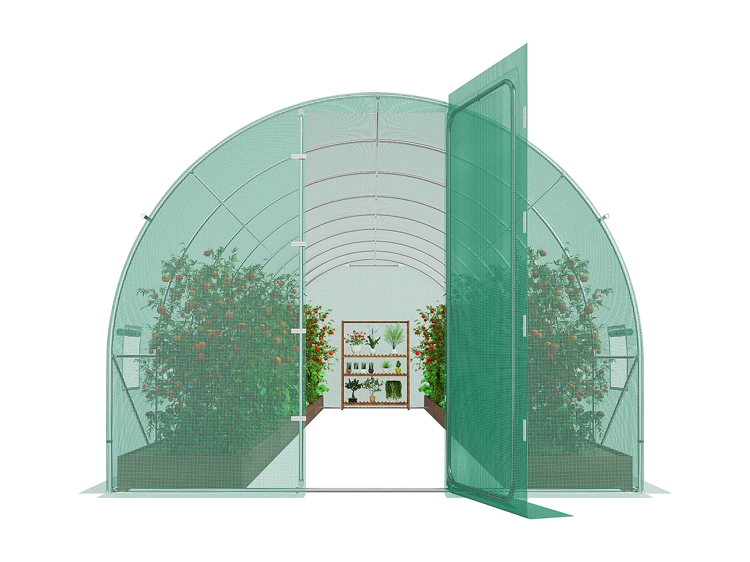 Serre Tunnel SucceBuy, Serre Tunnel de Plain-Pied, 835x290x225 cm, avec Cadre Galvanisé et Couverture en PE, Vert