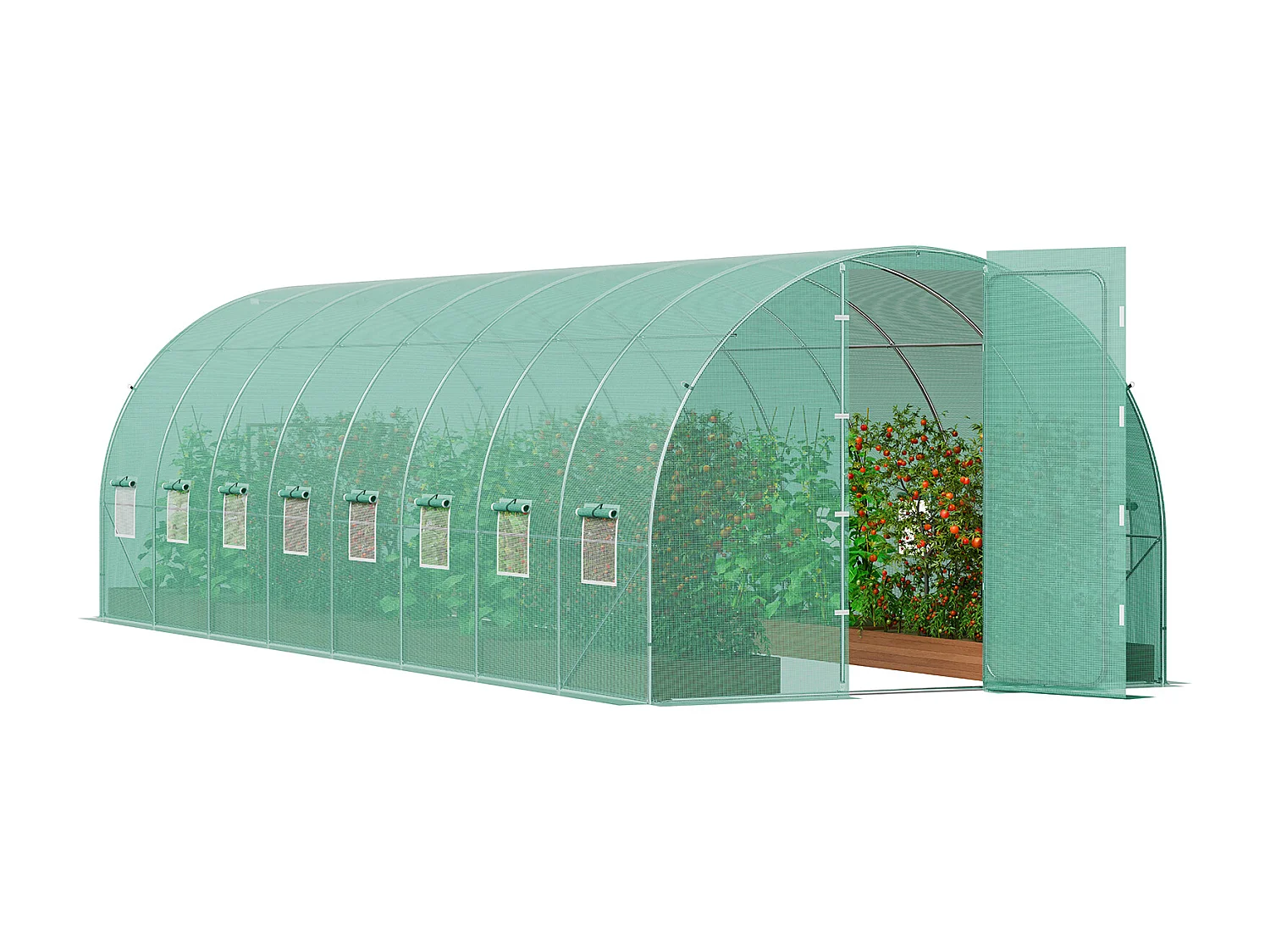 Serre Tunnel SucceBuy, Serre Tunnel de Plain-Pied, 835x290x225 cm, avec Cadre Galvanisé et Couverture en PE, Vert