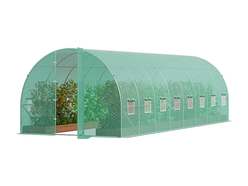 Serre Tunnel SucceBuy, Serre Tunnel de Plain-Pied, 835x290x225 cm, avec Cadre Galvanisé et Couverture en PE, Vert