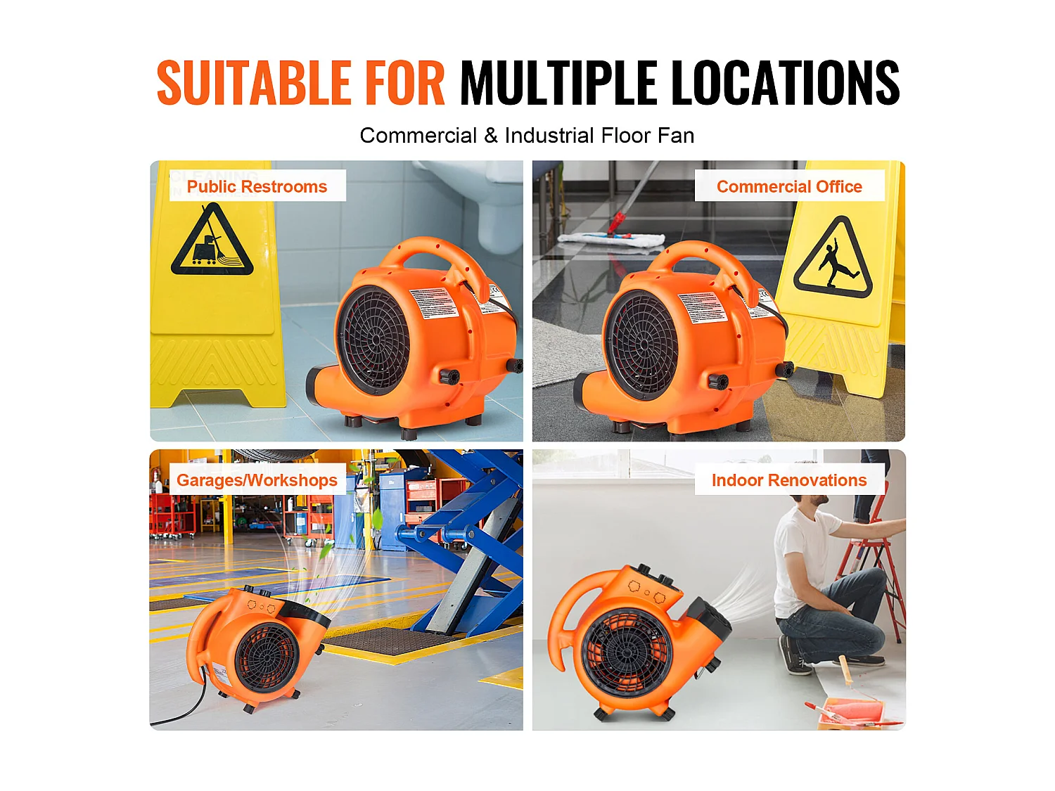 Bodenbläser SucceBuy, Luftmotor 1380 U/Min 1000 CFM, 4 Winkel, 3 Geschwindigkeitsstufen