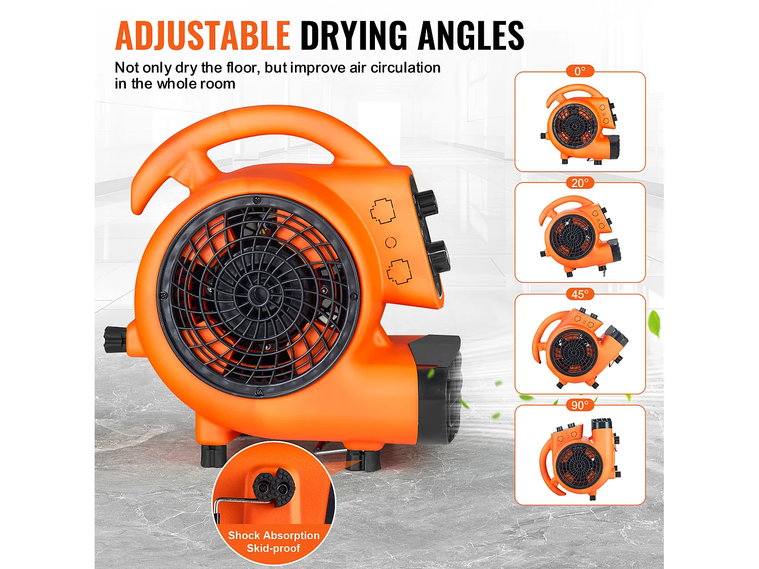 Bodenbläser SucceBuy, Luftmotor 1380 U/Min 1000 CFM, 4 Winkel, 3 Geschwindigkeitsstufen