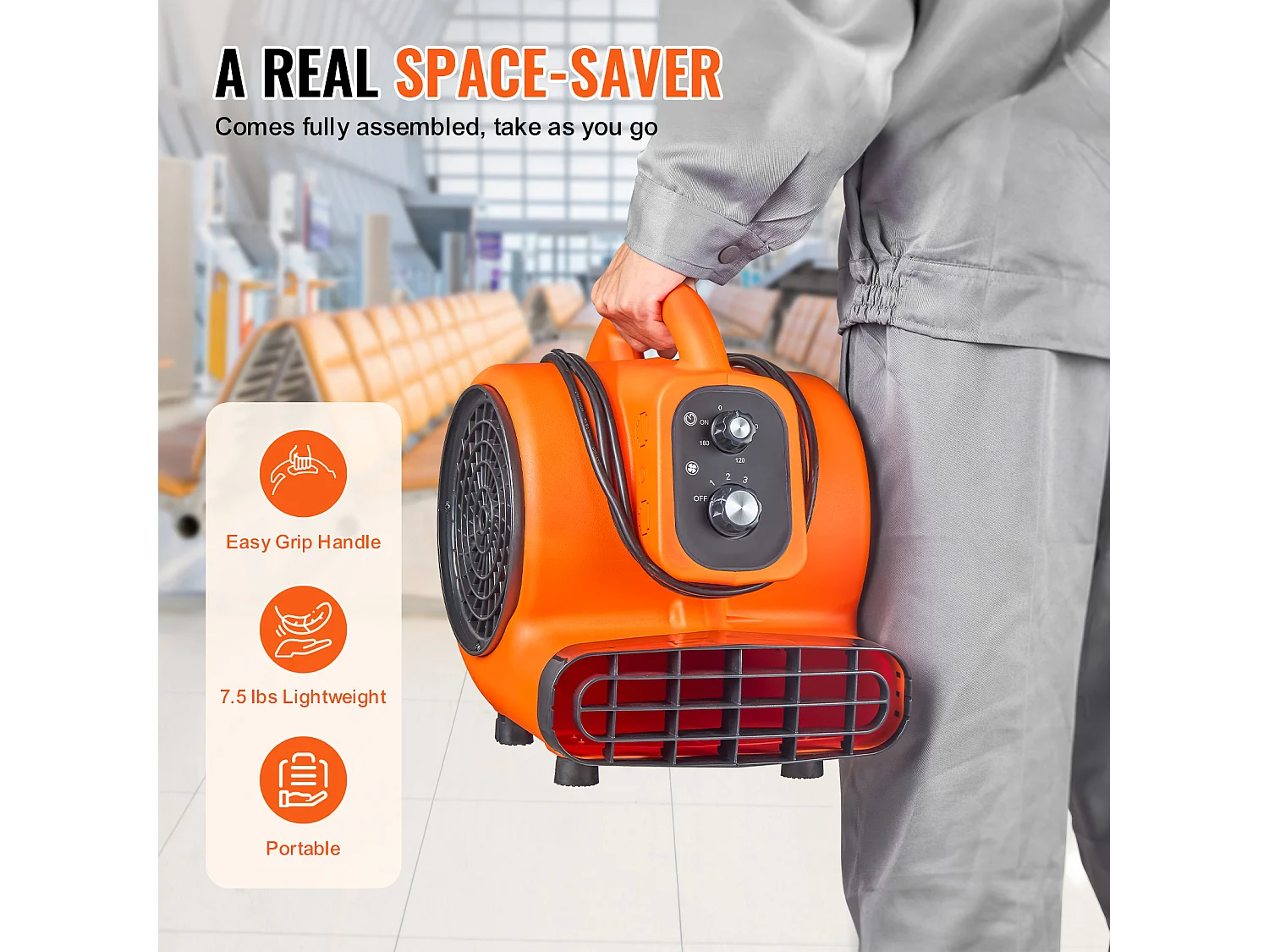 Bodenbläser SucceBuy, Luftmotor 1380 U/Min 1000 CFM, 4 Winkel, 3 Geschwindigkeitsstufen