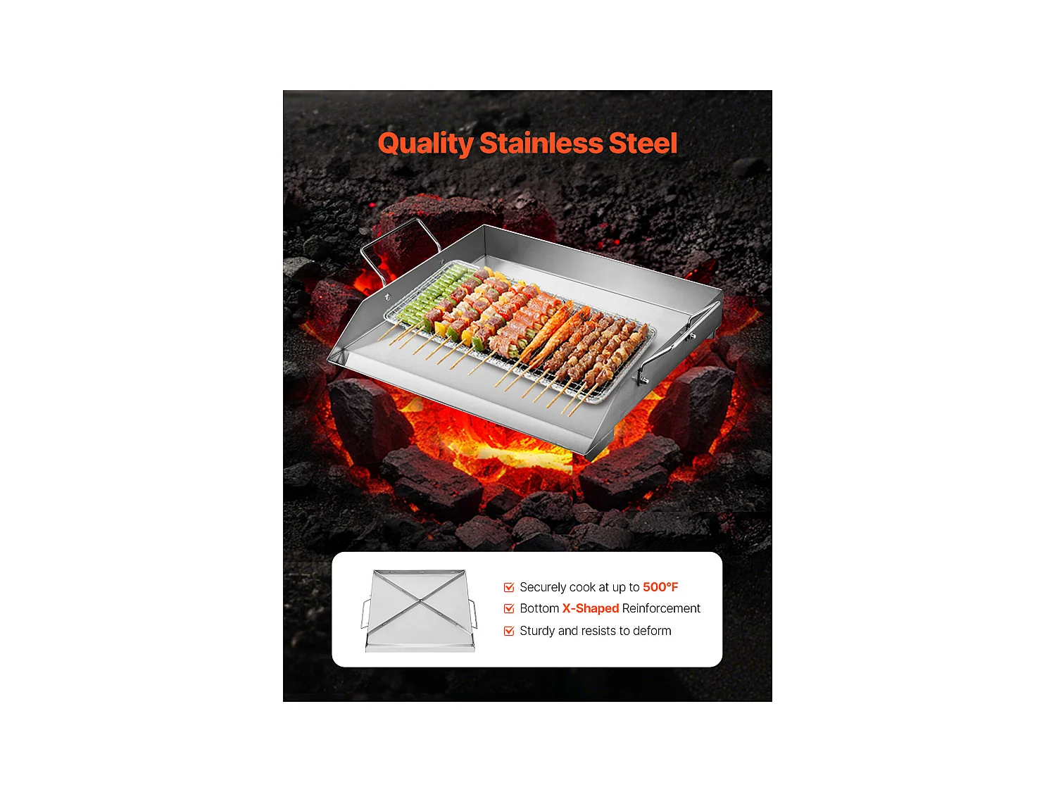 Plaque de Gril, SucceBuy Plaque de Cuisson en Acier Inoxydable pour Barbecue, Surface Plate 448 × 370 mm