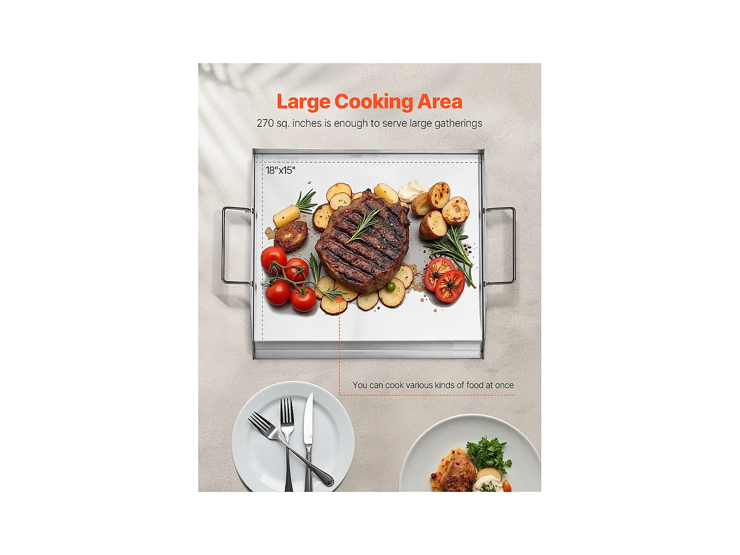 Plaque de Gril, SucceBuy Plaque de Cuisson en Acier Inoxydable pour Barbecue, Surface Plate 448 × 370 mm