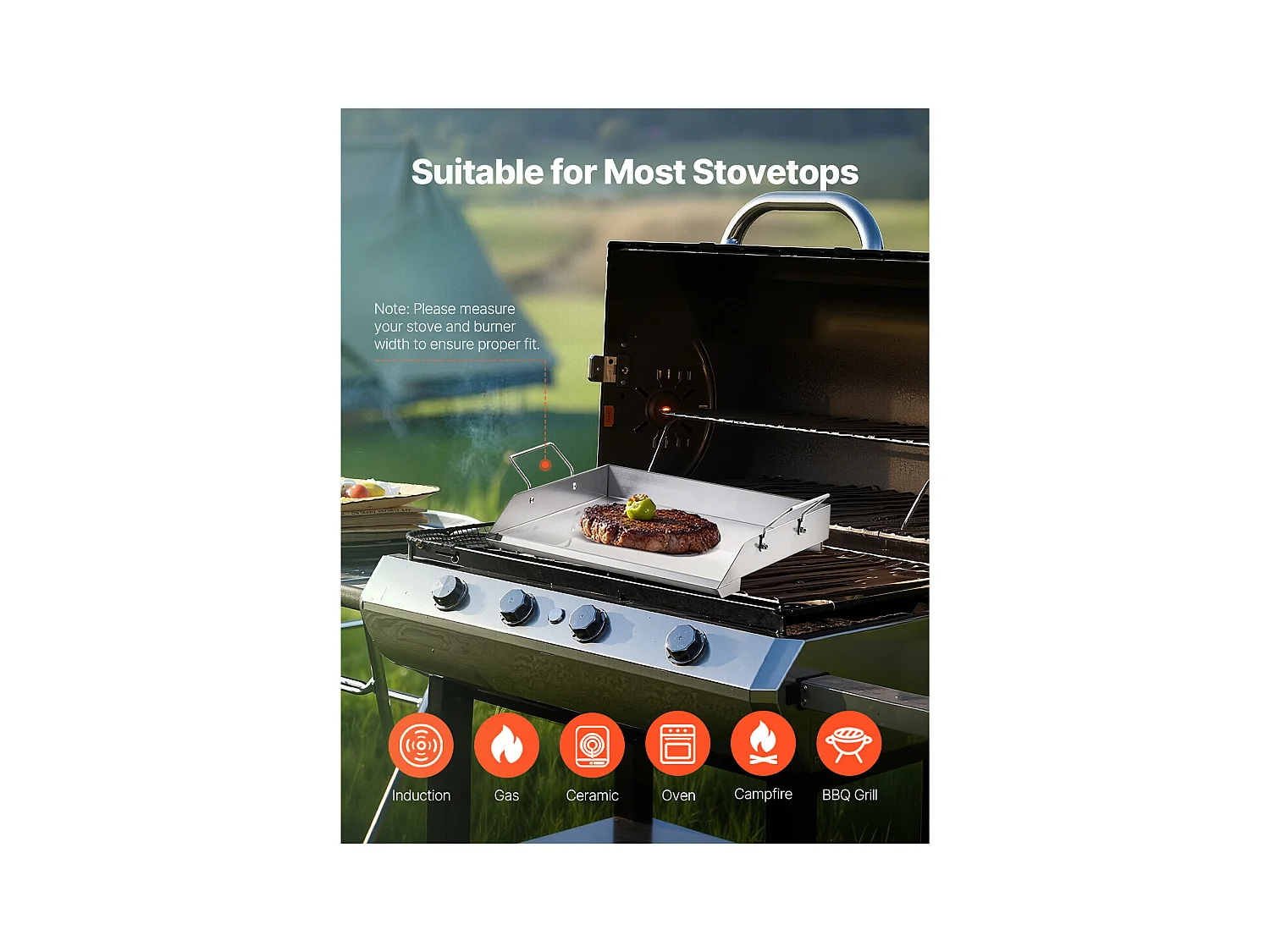 Plaque de Gril, SucceBuy Plaque de Cuisson en Acier Inoxydable pour Barbecue, Surface Plate 448 × 370 mm