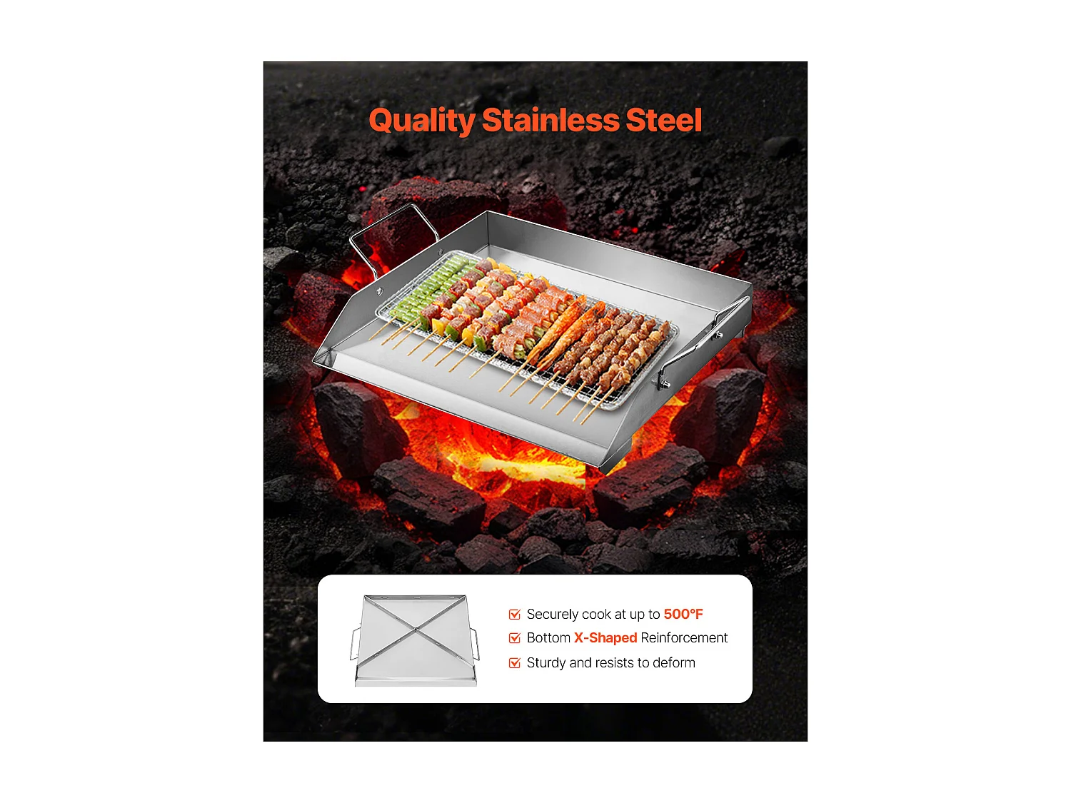 Plaque de Gril, SucceBuy Plaque de Cuisson en Acier Inoxydable pour Barbecue, Surface Plate 448 × 370 mm