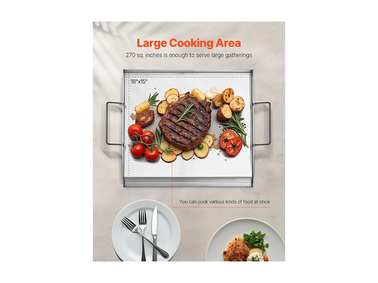 Plaque de Gril, SucceBuy Plaque de Cuisson en Acier Inoxydable pour Barbecue, Surface Plate 448 × 370 mm