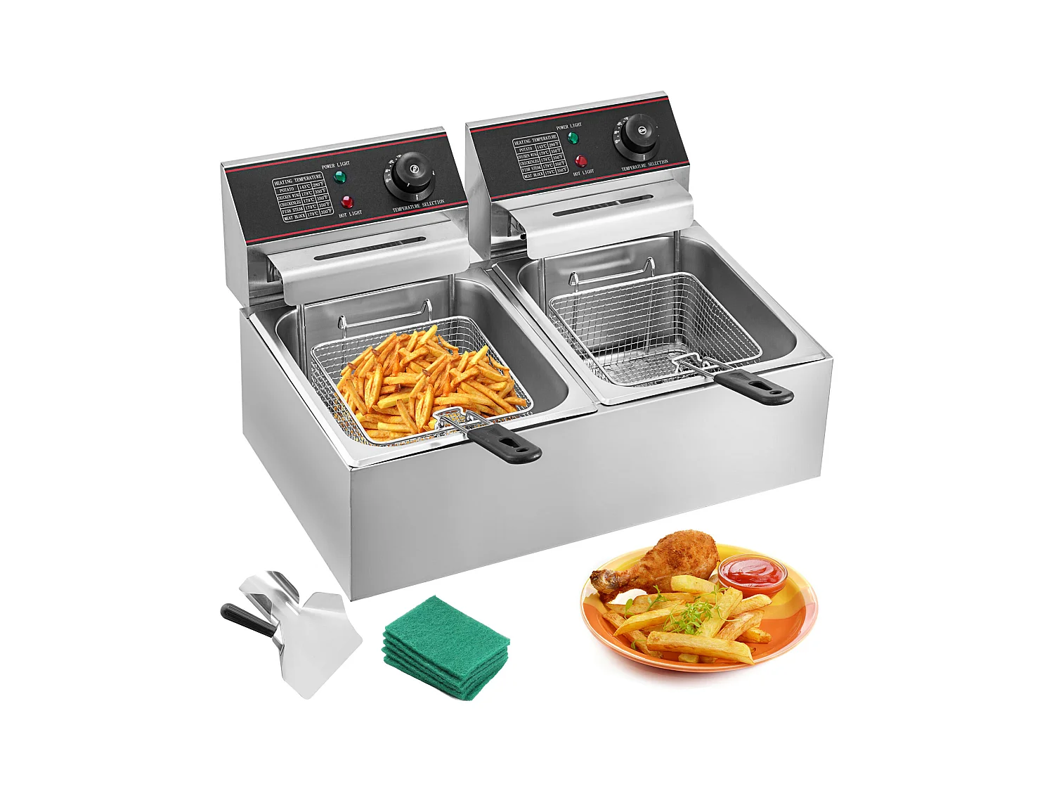 Friteuse SucceBuy 5000W 12L Friteuse Électrique Commerciale à Double Réservoir en Acier Inoxydable