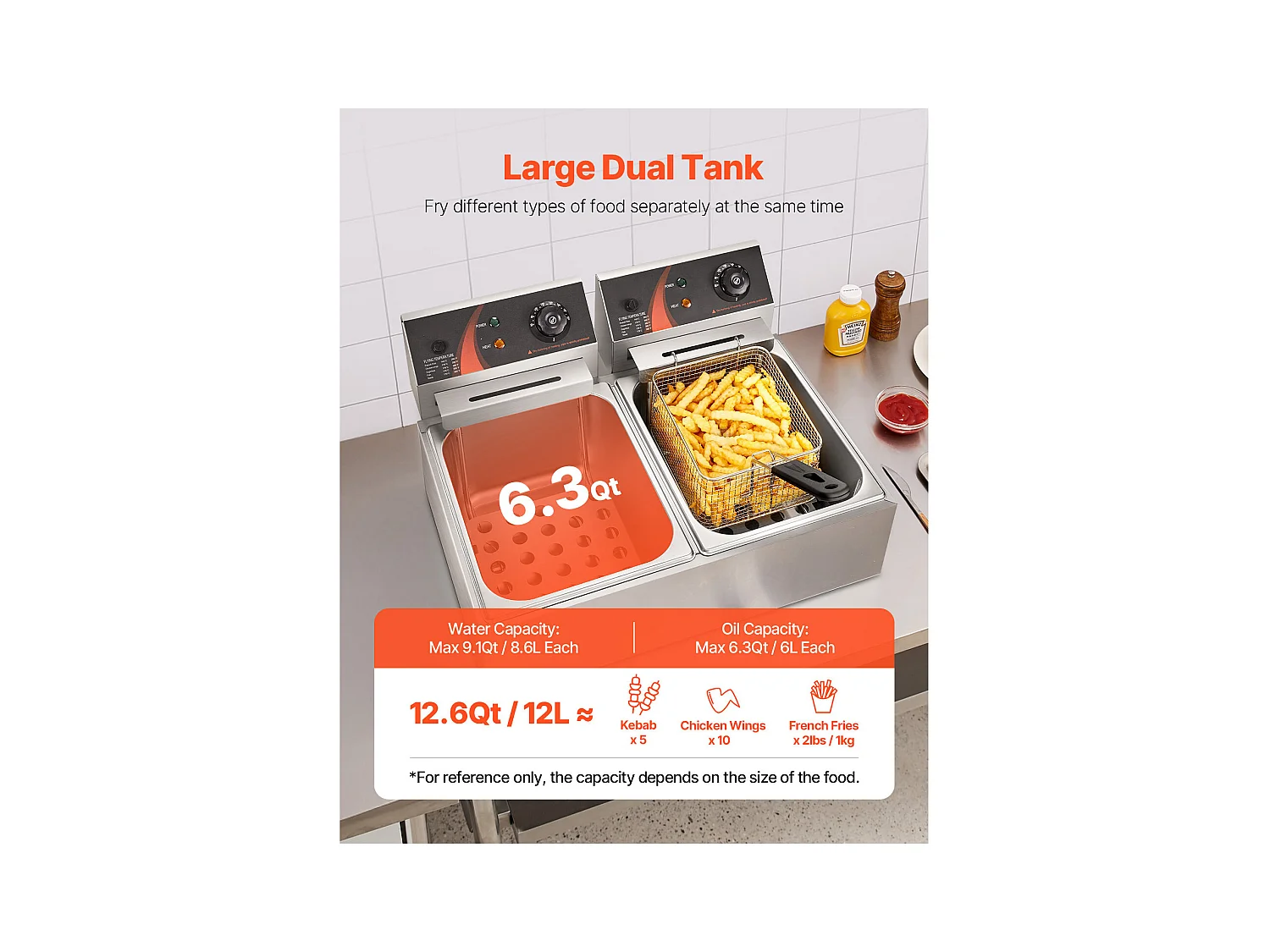 Friteuse SucceBuy 5000W 12L Friteuse Électrique Commerciale à Double Réservoir en Acier Inoxydable