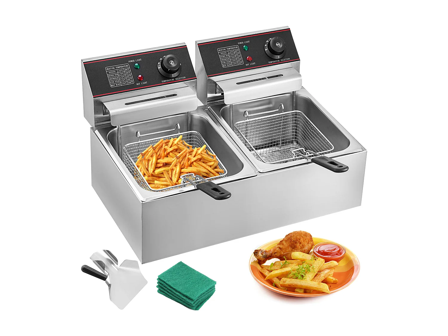 Friteuse SucceBuy 5000W 12L Friteuse Électrique Commerciale à Double Réservoir en Acier Inoxydable