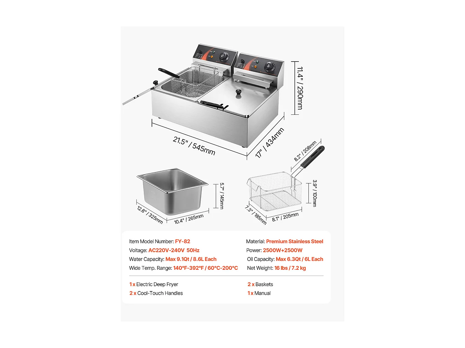 Friteuse SucceBuy 5000W 12L Friteuse Électrique Commerciale à Double Réservoir en Acier Inoxydable