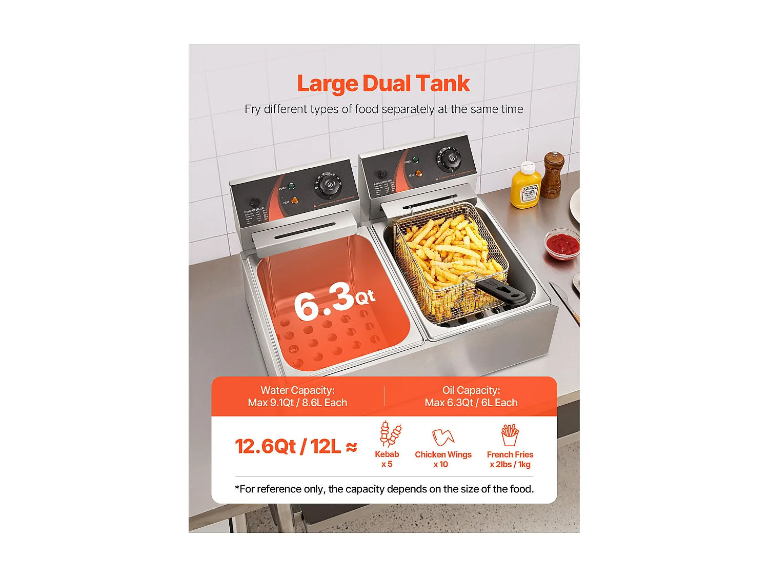 Friteuse SucceBuy 5000W 12L Friteuse Électrique Commerciale à Double Réservoir en Acier Inoxydable