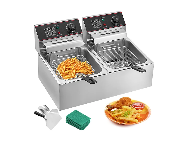 Friteuse SucceBuy 5000W 12L Friteuse Électrique Commerciale à Double Réservoir en Acier Inoxydable