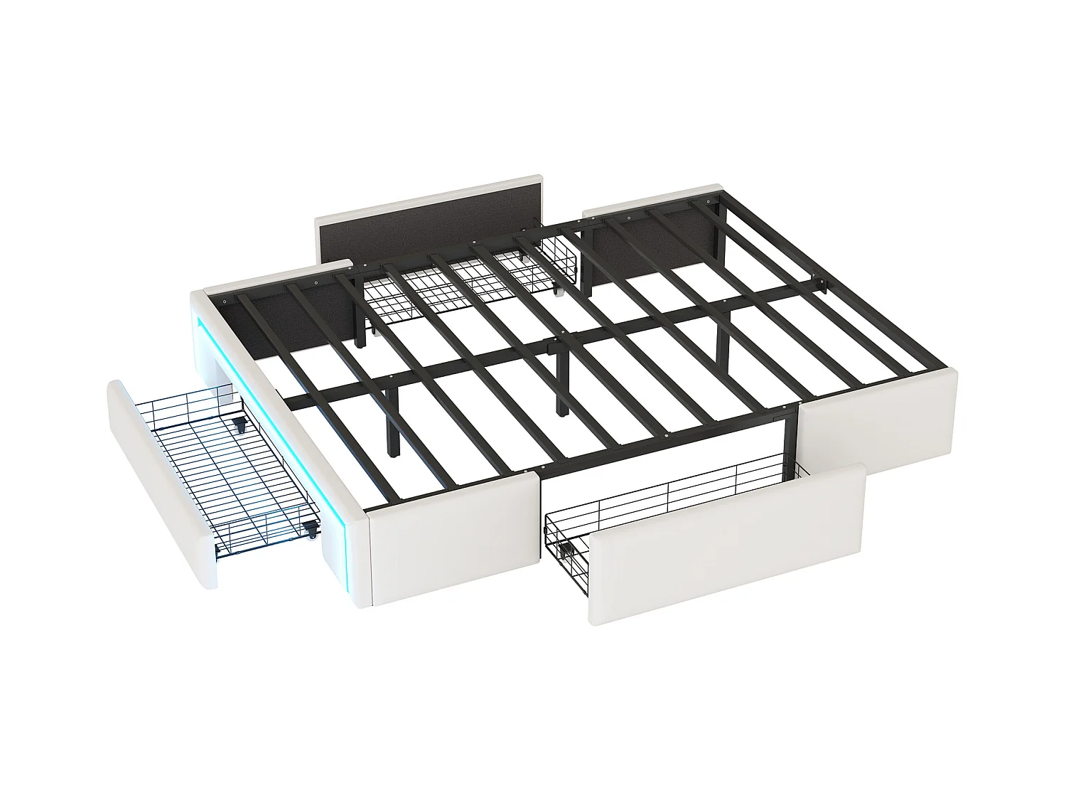 Łóżko dla dorosłych 140x200 cm - Łóżko dwuosobowe z oświetleniem LED i 3 szufladami - beżowe - bez materaca