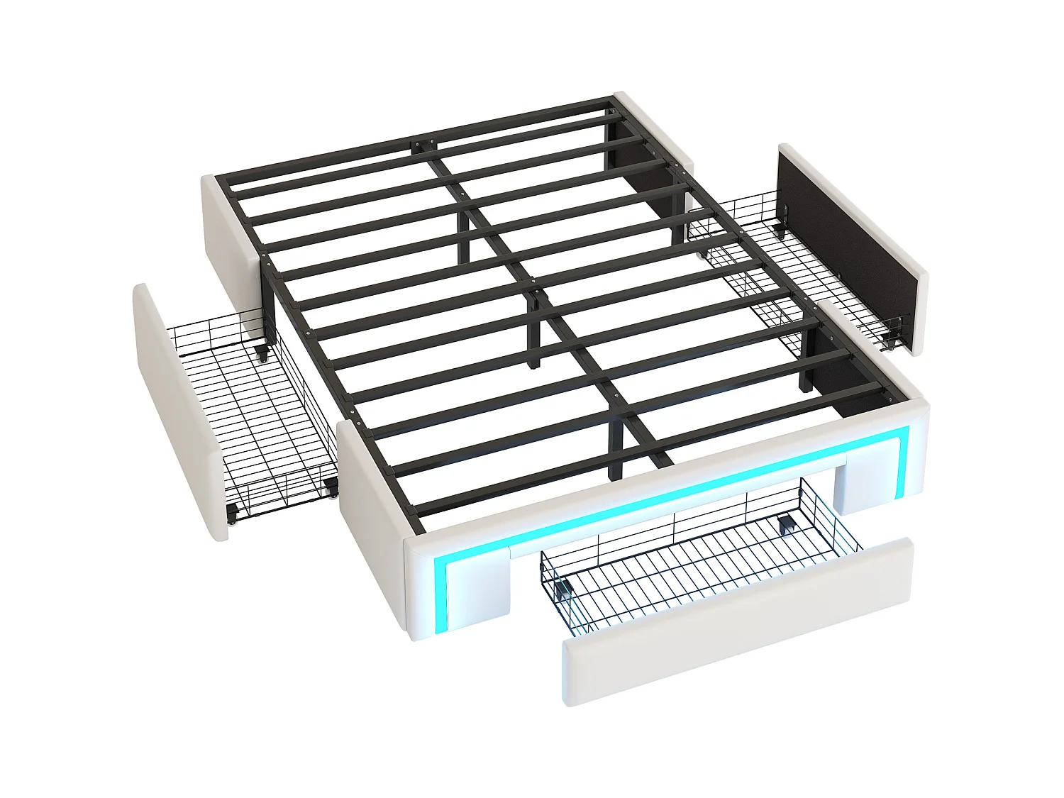 Łóżko dla dorosłych 140x200 cm - Łóżko dwuosobowe z oświetleniem LED i 3 szufladami - beżowe - bez materaca