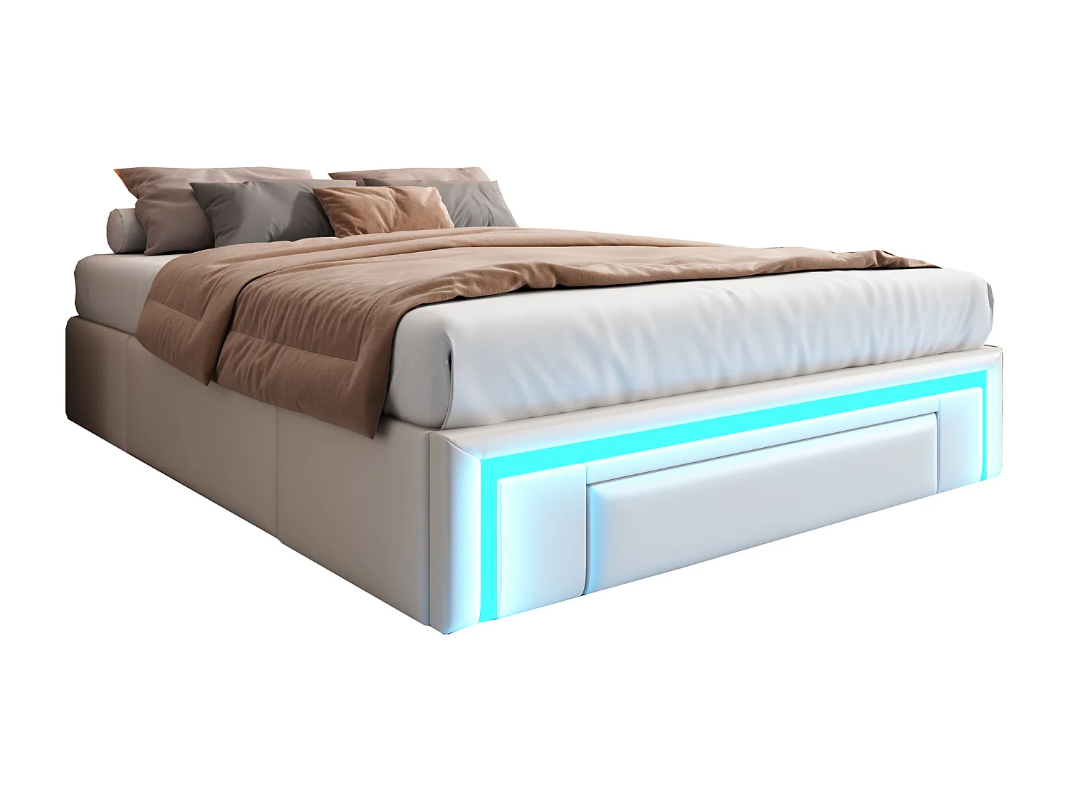 Łóżko dla dorosłych 140x200 cm - Łóżko dwuosobowe z oświetleniem LED i 3 szufladami - beżowe - bez materaca