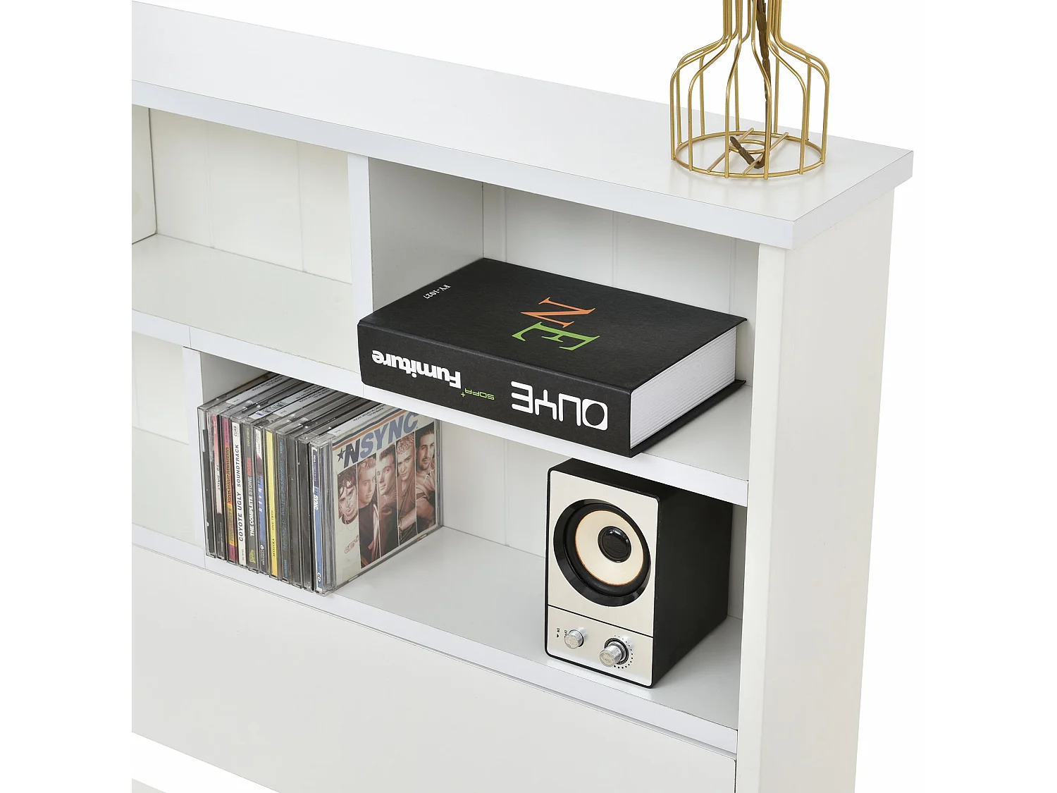 Łóżko dla dorosłych 140x200 cm - Łóżko podwójne z szufladami i stelażem - z otwartą przestrzenią do przechowywania - białe