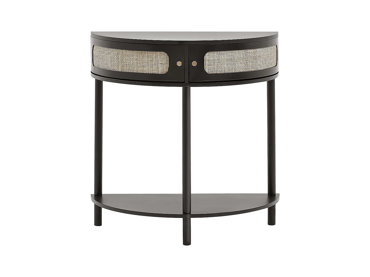Mesa de Console SucceBuy em Rattan Meia-Lua com 2 Gavetas e Porta Corrediça, Preto, Adicionando um Toque Elegante à Sua Decoração