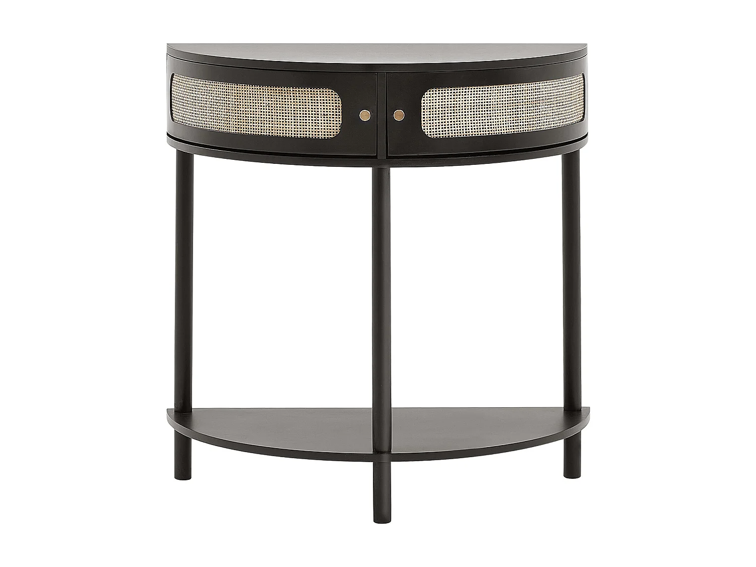 Konsolentisch SucceBuy aus Rattan Halbmond mit 2 Schubladen und Schiebetür, Schwarz, Verleiht Ihrem Dekor einen Eleganten Touch