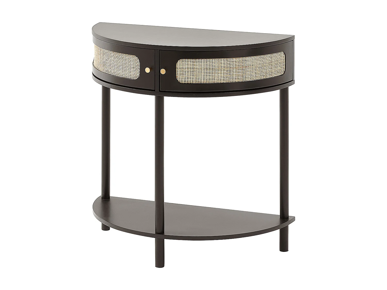 Konsolentisch SucceBuy aus Rattan Halbmond mit 2 Schubladen und Schiebetür, Schwarz, Verleiht Ihrem Dekor einen Eleganten Touch