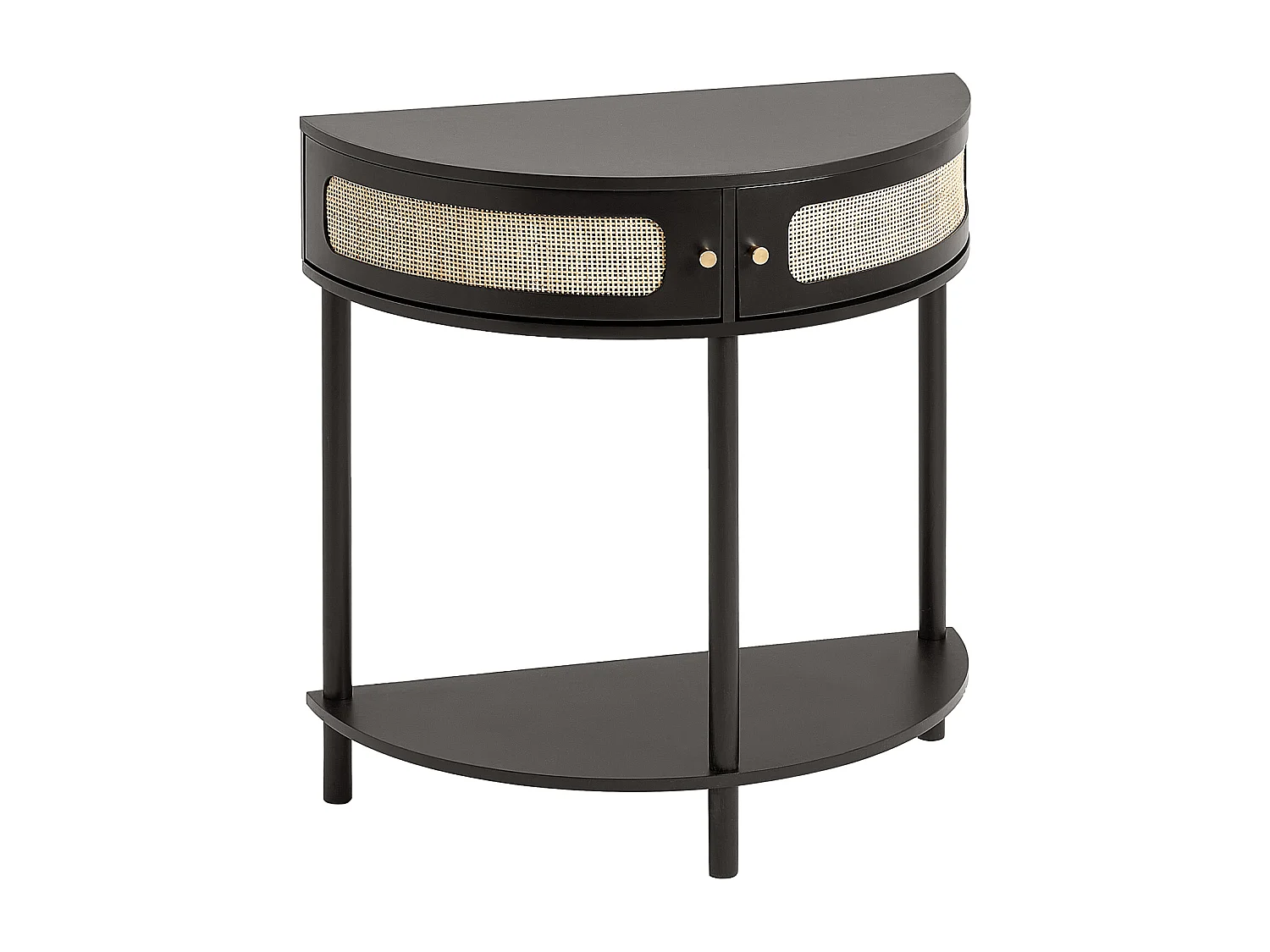 Konsolentisch SucceBuy aus Rattan Halbmond mit 2 Schubladen und Schiebetür, Schwarz, Verleiht Ihrem Dekor einen Eleganten Touch