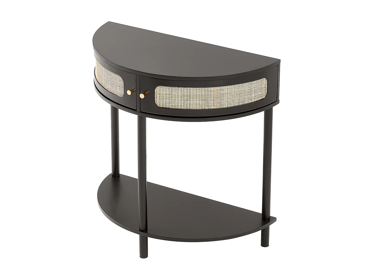 Konsolentisch SucceBuy aus Rattan Halbmond mit 2 Schubladen und Schiebetür, Schwarz, Verleiht Ihrem Dekor einen Eleganten Touch
