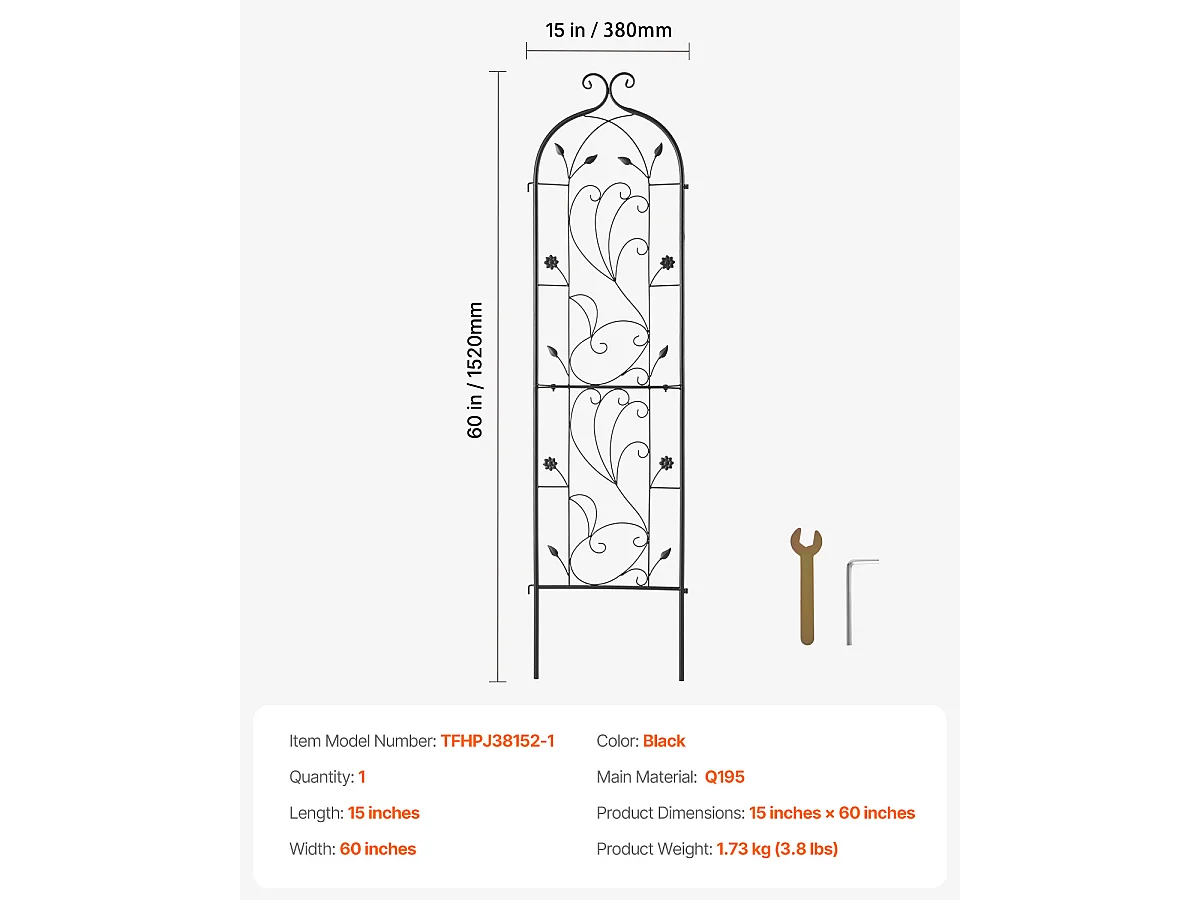 Treillis de Jardin en Métal SucceBuy, 152.4 x 38.1cm, Support Antirouille pour Plantes Grimpantes