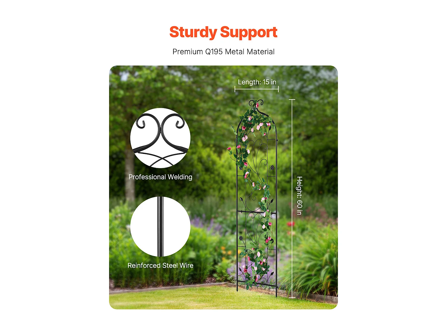 Treillis de Jardin en Métal SucceBuy, 152.4 x 38.1cm, Support Antirouille pour Plantes Grimpantes