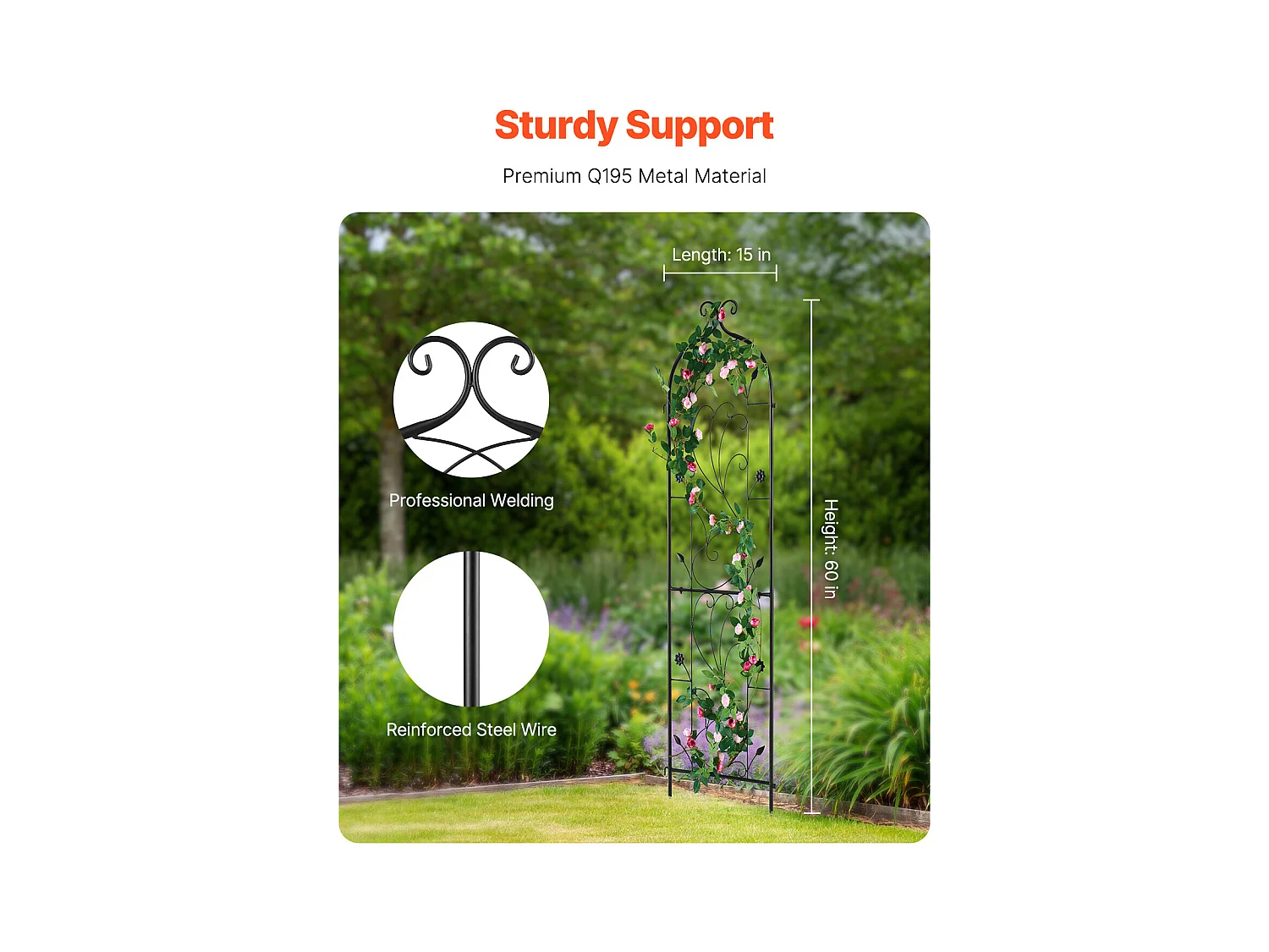 Treillis de Jardin en Métal SucceBuy, 152.4 x 38.1cm, Support Antirouille pour Plantes Grimpantes