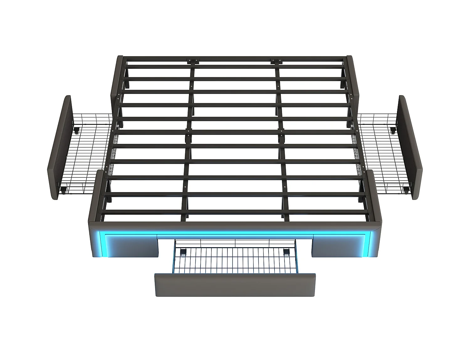 Łóżko dla dorosłych 180 x 200 cm – Łóżko podwójne z oświetleniem LED i 3 szufladami – Szare – Bez materaca