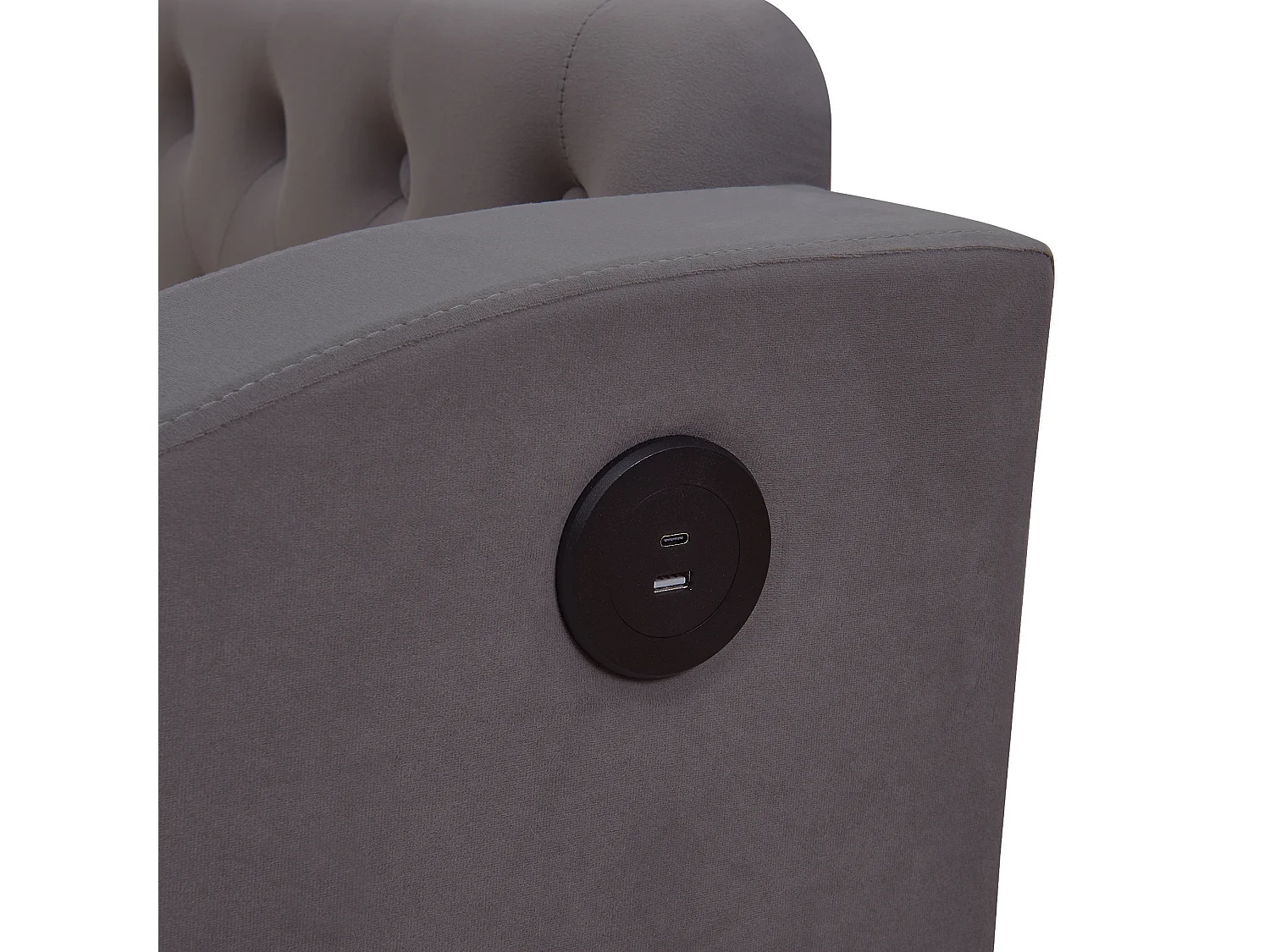 Volwassen bed 90/180x190 cm - Tweepersoonsbed met USB-oplaadmogelijkheid en opbergvak - opbergruimte geïntegreerd in de armleuningen - grijs fluweel