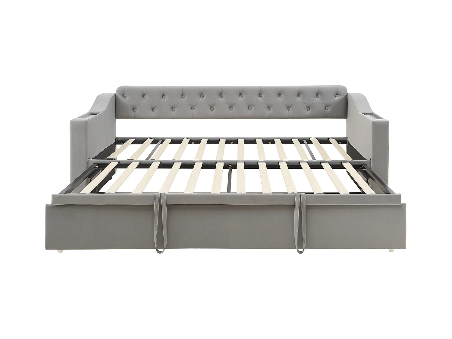 Erwachsenenbett 90/180x190 cm - Bettrahmen mit USB-Ladefunktion und Aufbewahrungstasche - stauraum in den armlehnen integriert - hellgrauer samt