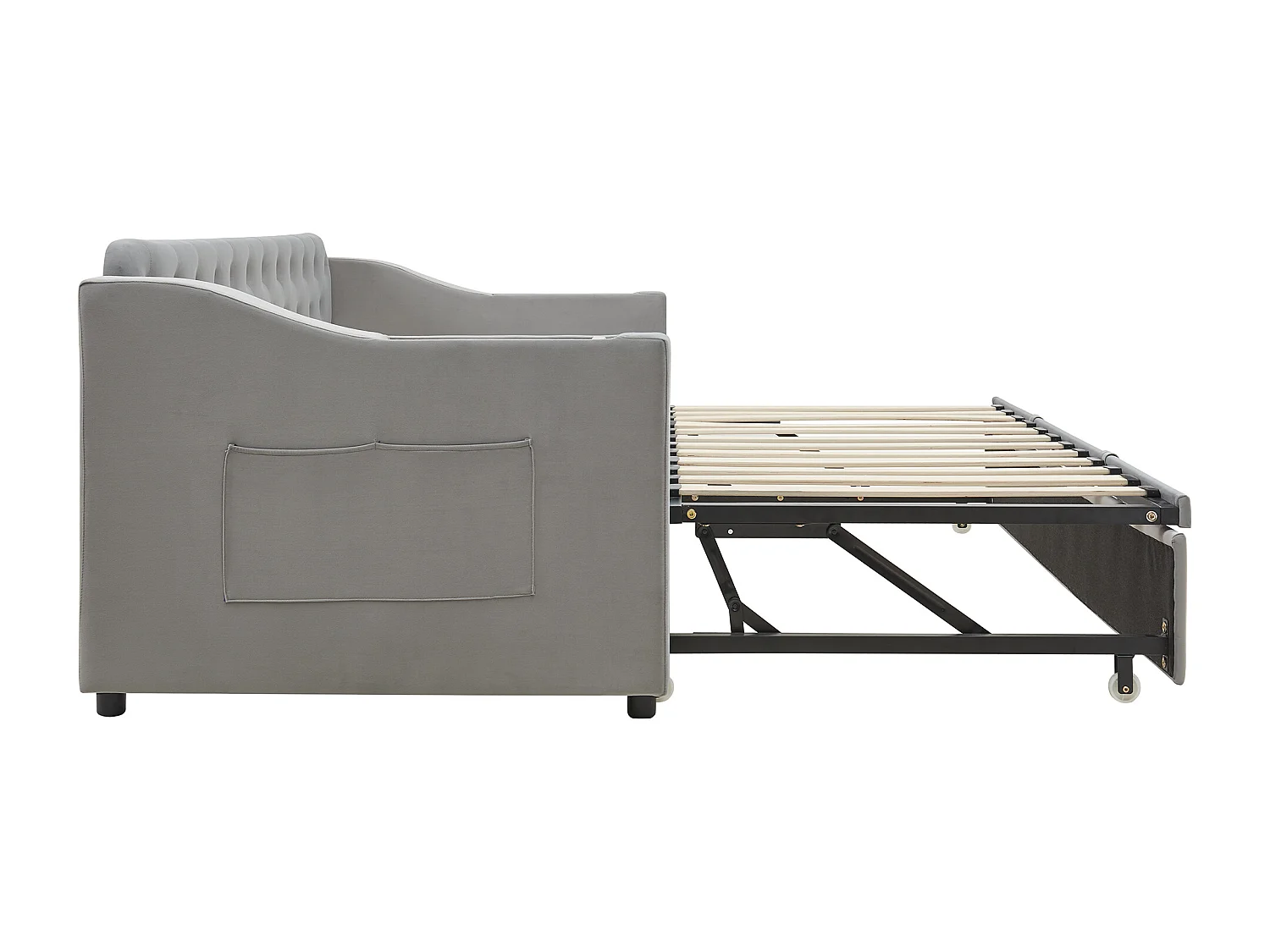Volwassen bed 90/180x190 cm - Tweepersoonsbed met USB-oplaadmogelijkheid en opbergvak - opbergruimte geïntegreerd in de armleuningen - lichtgrijs fluweel