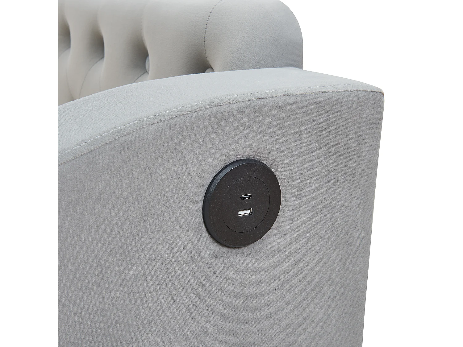 Volwassen bed 90/180x190 cm - Tweepersoonsbed met USB-oplaadmogelijkheid en opbergvak - opbergruimte geïntegreerd in de armleuningen - lichtgrijs fluweel