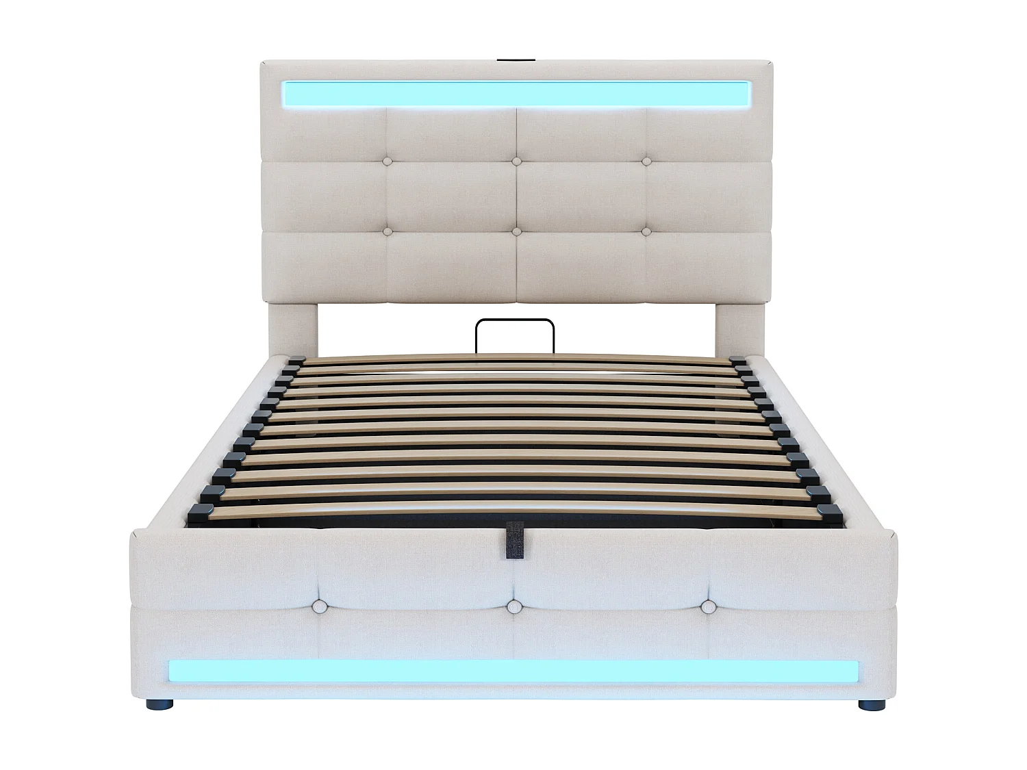 Lit coffre 90x200 cm - Lit enfant avec chargement USB et lumière LED - lin beige-sans matelas