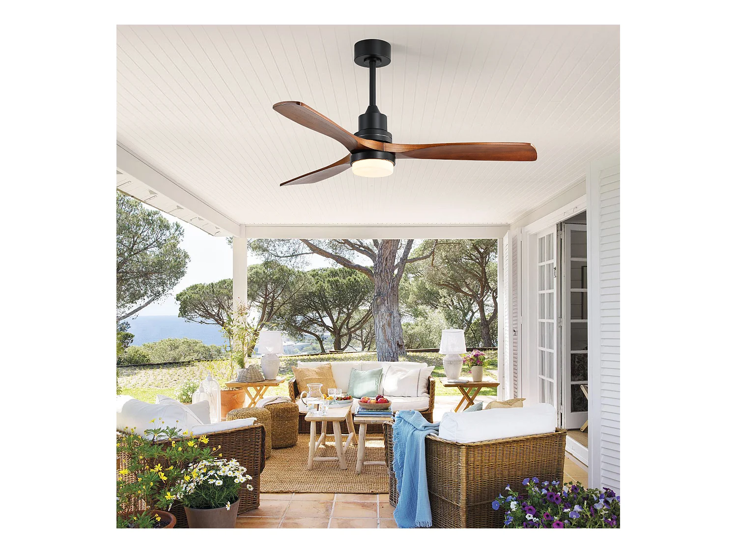 Ventilateur de plafond en noyer – Ventilateur de plafond avec éclairage LED et télécommande à 6 vitesses – pour salon