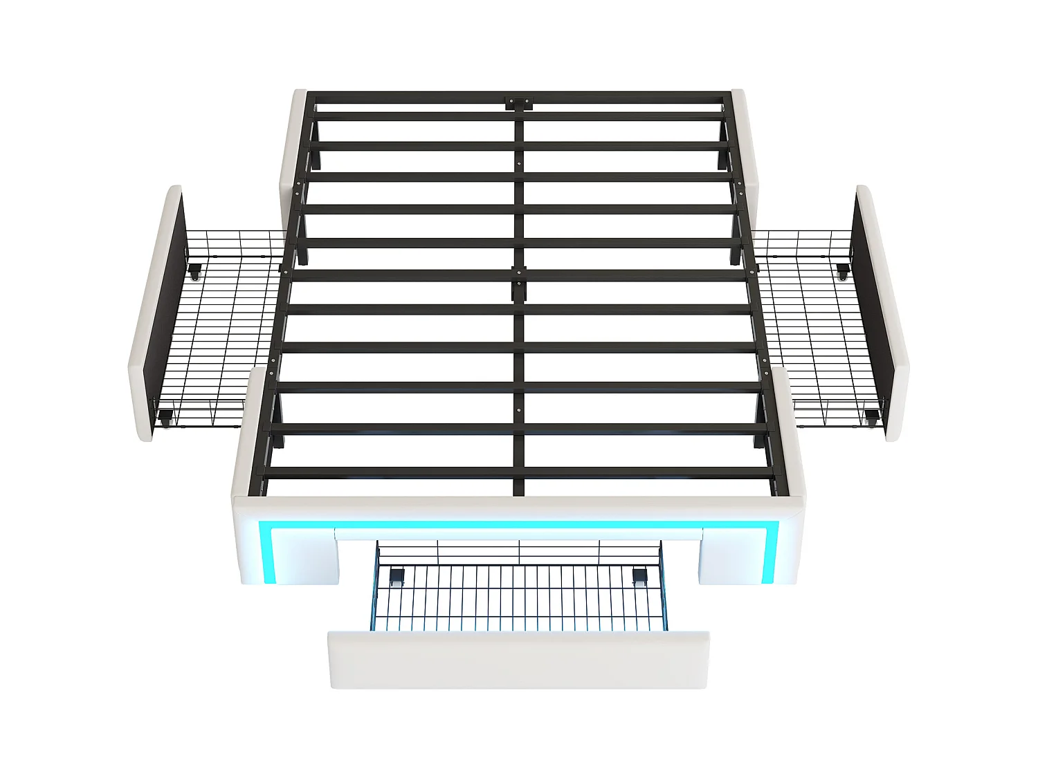 Łóżko dla dorosłych 180 x 200 cm – Łóżko podwójne z oświetleniem LED i 3 szufladami – Beżowe – Bez materaca